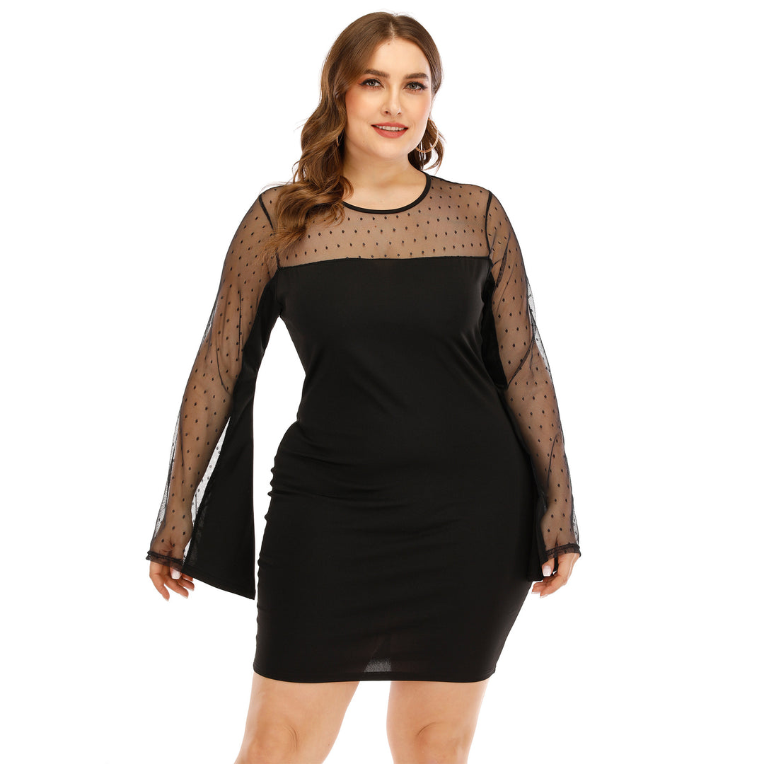 Damen Kleid mit transparenten Puffärmeln und Punktmuster Drune
