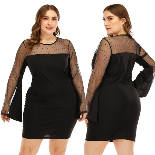 Damen Kleid mit transparenten Puffärmeln und Punktmuster Drune