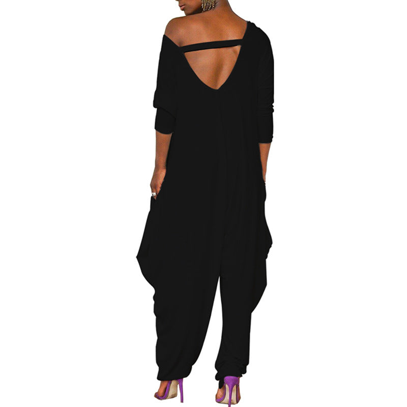 Damen Oversized Jumpsuit mit tiefem V-Ausschnitt und lässigem Schnitt Drune