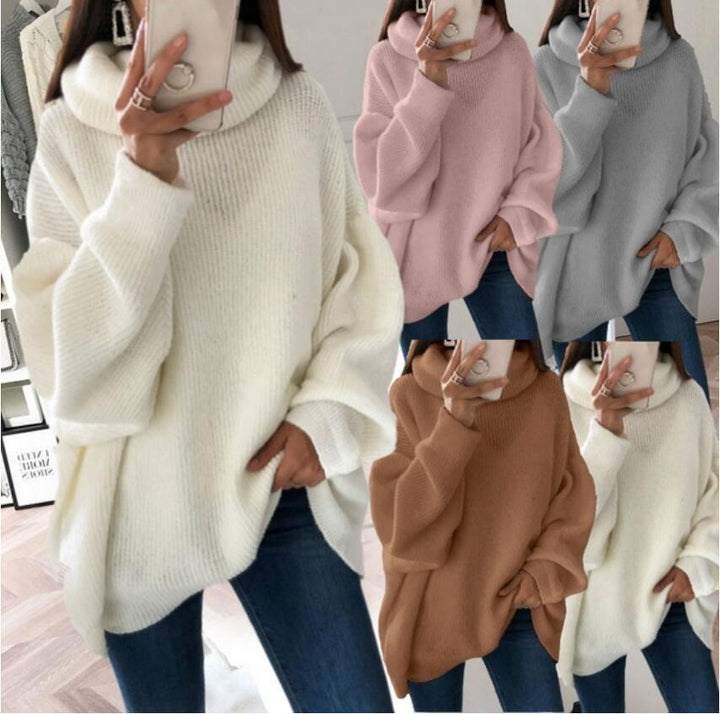 Damen Grobstrickpullover mit hohem Kragen und oversized Schnitt Drune