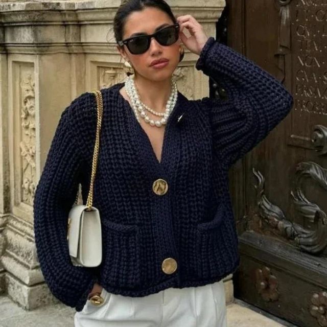 Drune | Grobstrick-Strickjacke mit großen Knöpfen