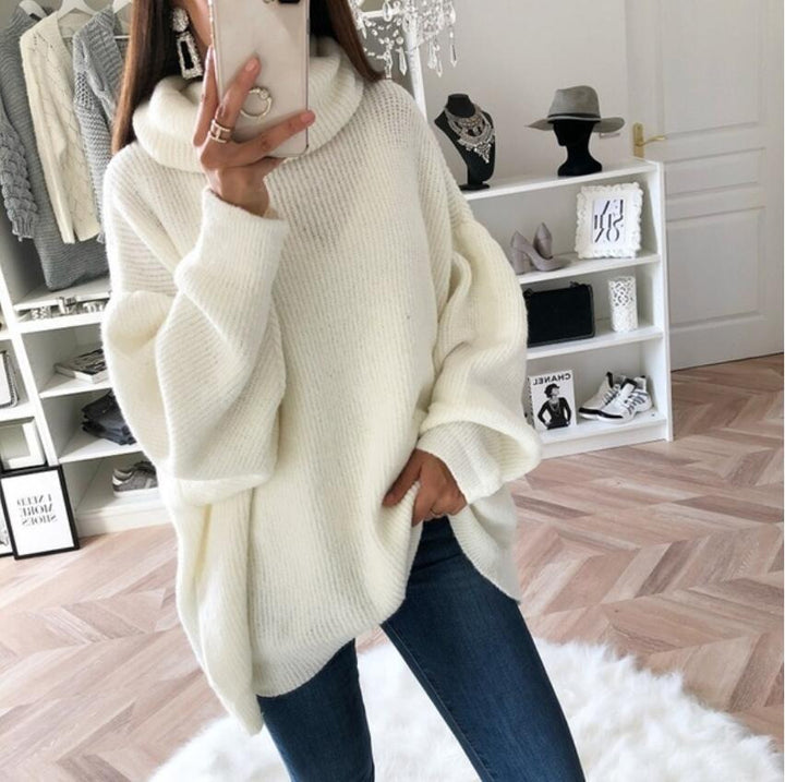 Damen Grobstrickpullover mit hohem Kragen und oversized Schnitt Drune