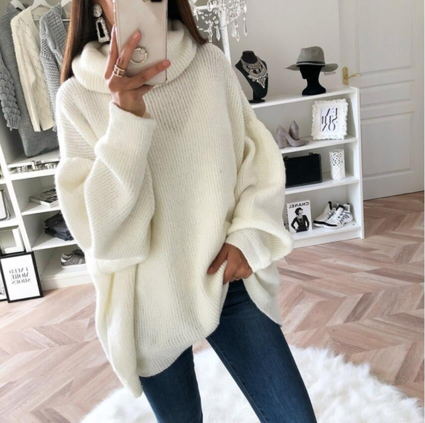 Damen Großer Strickpullover mit hohem Kragen und lässigem Schnitt Drune