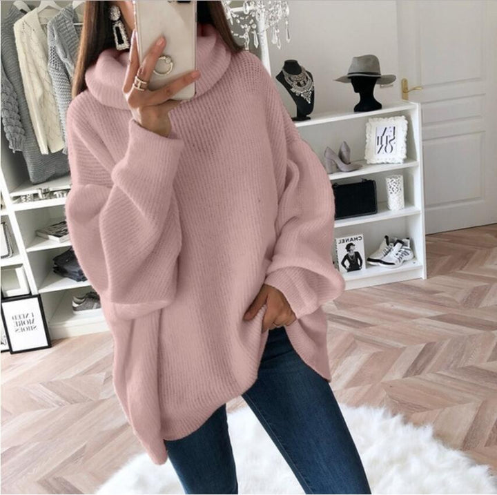 Damen Grobstrickpullover mit hohem Kragen und oversized Schnitt Drune