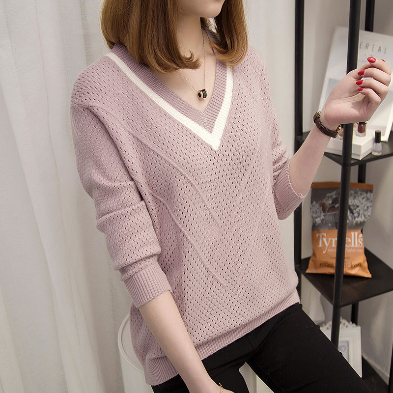 Damen Strickpullover mit modernem V-Ausschnitt und luftiger Häkelstruktur Drune