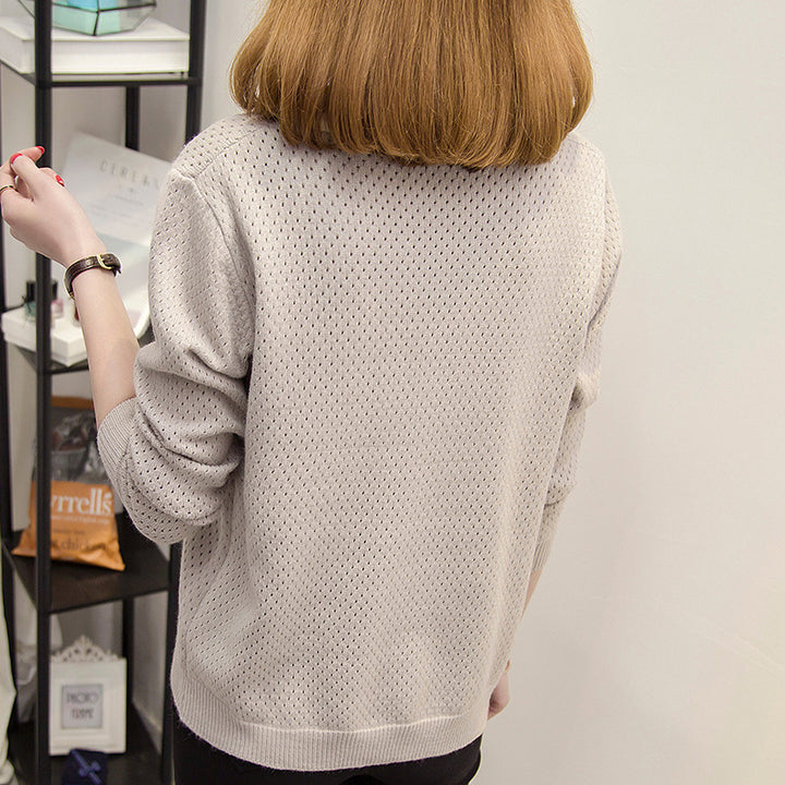 Damen Strickpullover mit modernem V-Ausschnitt und luftiger Häkelstruktur Drune