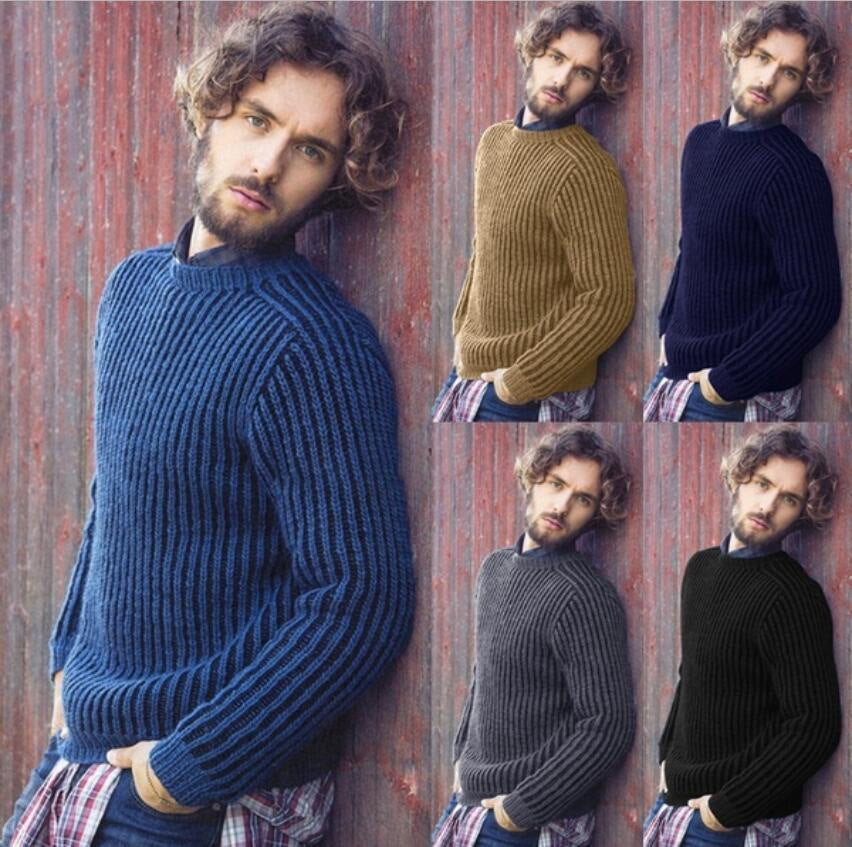 Herren Rippstrick Pullover mit rundem Ausschnitt und lässigem Schnitt Drune