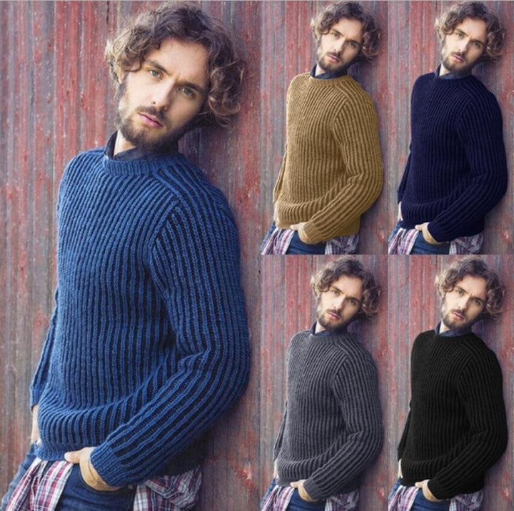 Herren Rippstrick Pullover mit rundem Ausschnitt und lässigem Schnitt Drune