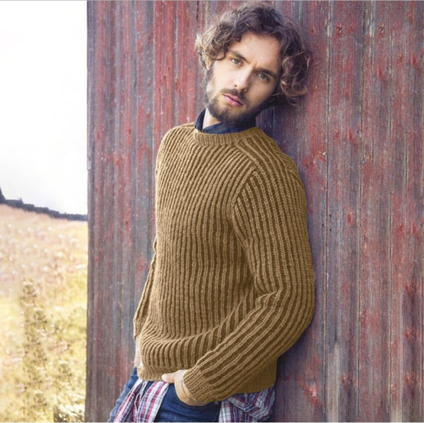 Herren Rippstrick Pullover mit rundem Ausschnitt und lässigem Schnitt Drune