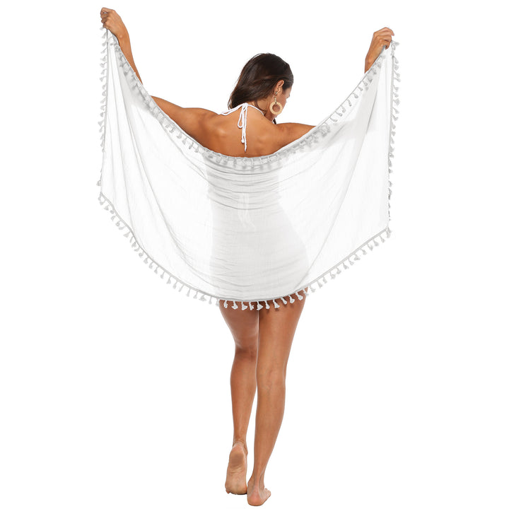 Damen luftiger Strand-Sarong mit verspielten Quasten Drune