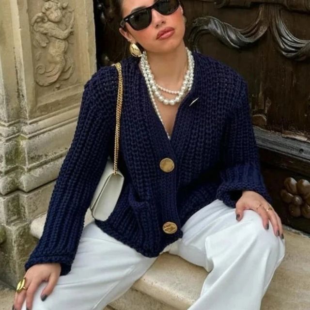 Drune | Grobstrick-Strickjacke mit großen Knöpfen