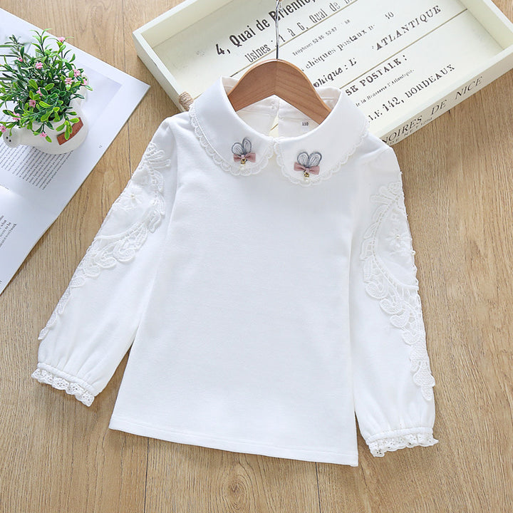 Mädchen Bluse mit besticktem Kragen und zarten Tüllärmeln Drune