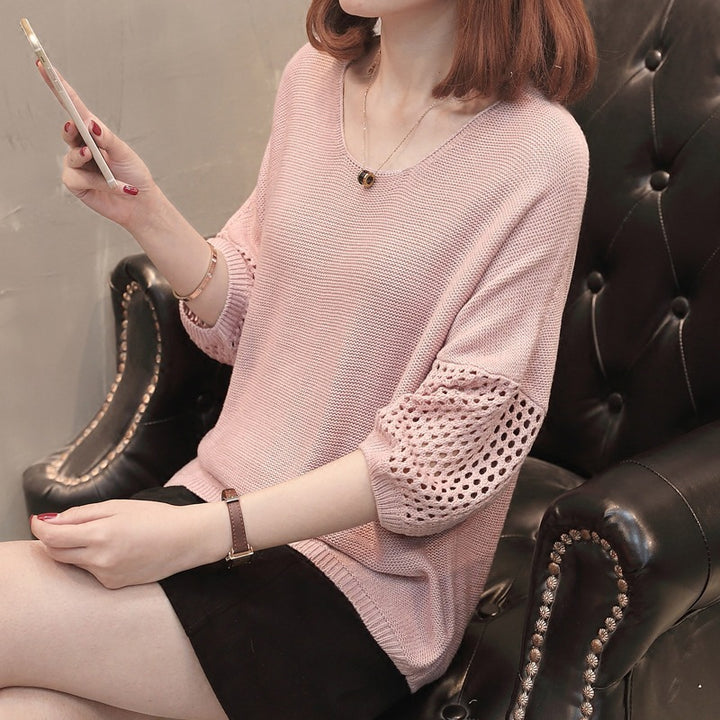 Damen Strickpullover mit luftigen Ärmeln und modernem Häkelmuster Drune