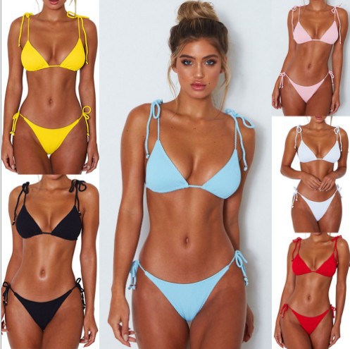 Damen Triangel-Bikini mit strukturiertem Stoff und verstellbaren Kordeln Drune