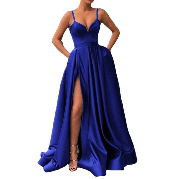 Damen Elegantes Abendkleid mit tiefem Schlitz und schimmerndem Stoff Drune