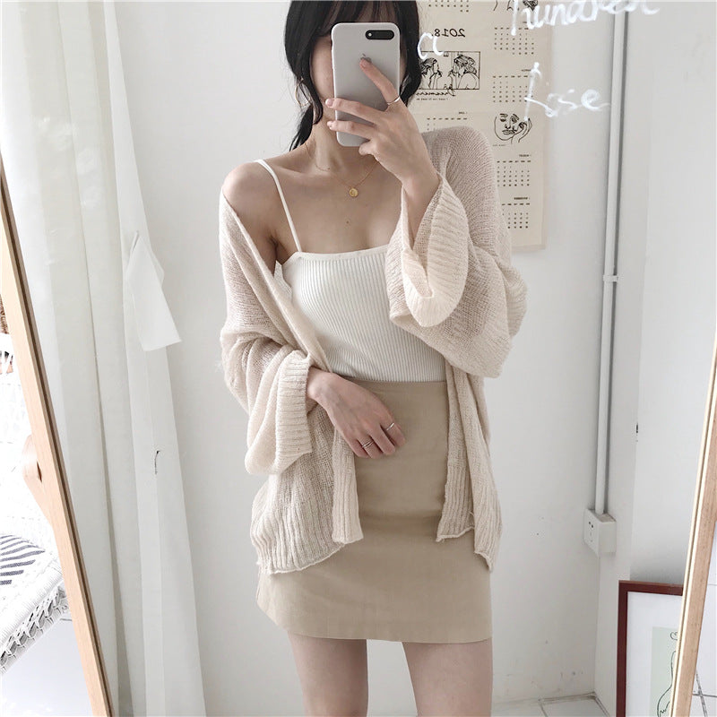 Damen lässiger Strickcardigan mit weitem Schnitt und offenen Ärmeln Drune