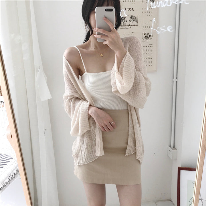 Damen lässiger Strickcardigan mit weitem Schnitt und offenen Ärmeln Drune