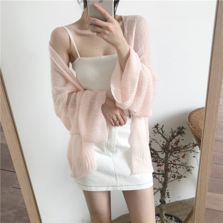 Damen lässiger Strickcardigan mit weitem Schnitt und offenen Ärmeln Drune
