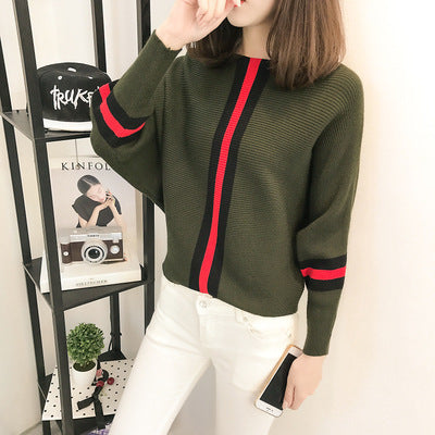 Damen Oversized Strickpullover mit dekorativen Streifen Drune