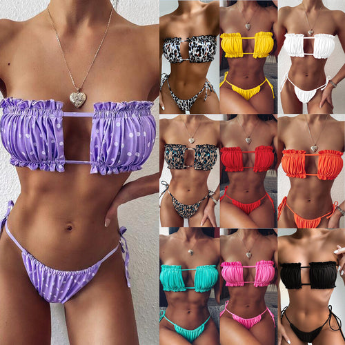 Damen Bandeau-Bikini-Set mit verstellbaren Rüschendetails Drune