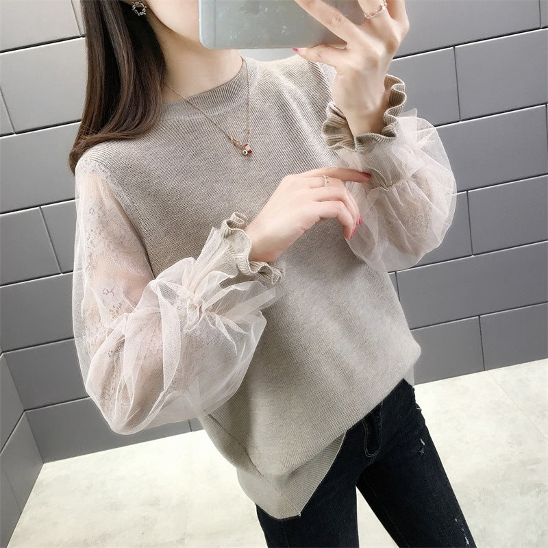 Damen Pullover mit transparenten, voluminösen Ärmeln Drune