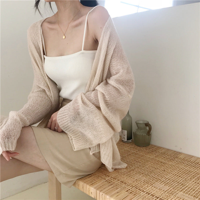 Damen lässiger Strickcardigan mit weitem Schnitt und offenen Ärmeln Drune