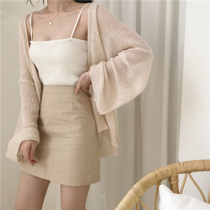 Damen lässiger Strickcardigan mit weitem Schnitt und offenen Ärmeln Drune