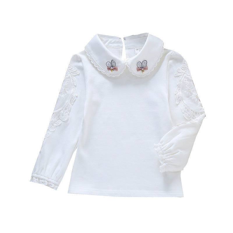 Mädchen Bluse mit besticktem Kragen und zarten Tüllärmeln Drune