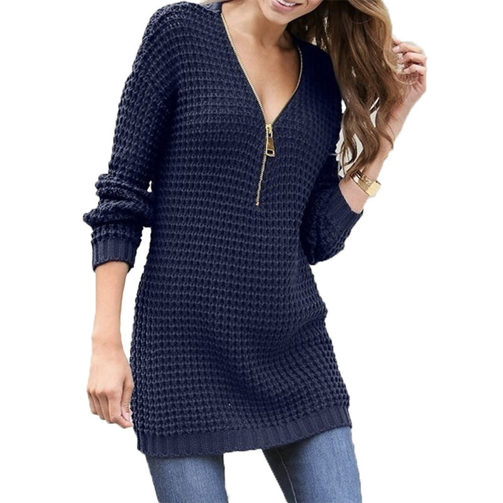 Damen Strickpullover mit halbmeterlangen Ärmeln und edlem Reißverschluss Drune