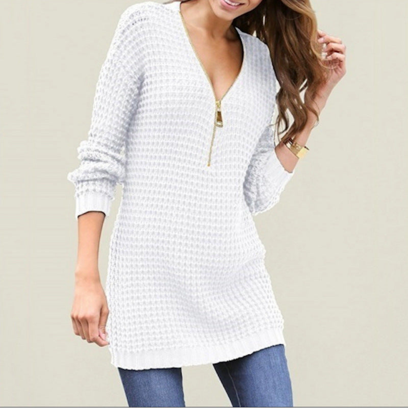 Damen Strickpullover mit Reißverschluss und elastischem Saum Drune