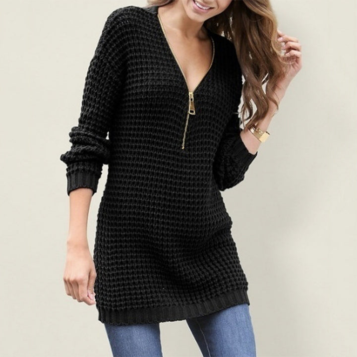 Damen Strickpullover mit halbmeterlangen Ärmeln und edlem Reißverschluss Drune