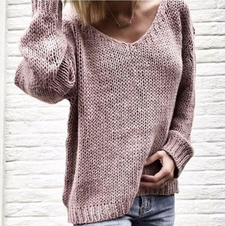 Damen Grobstrickpullover mit lässigem V-Ausschnitt und oversized Ärmeln Drune