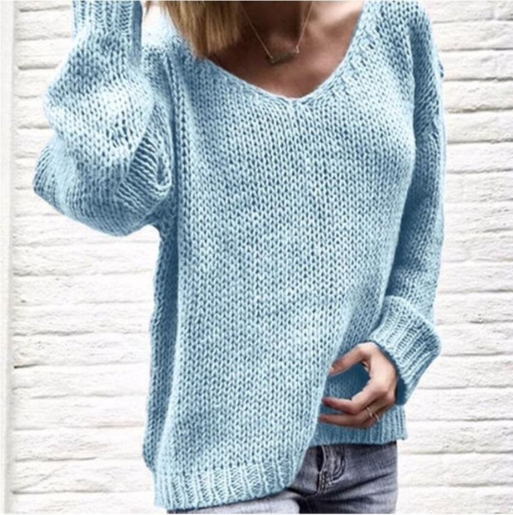 Damen Grobstrickpullover mit tiefem V-Ausschnitt und lässigem Schnitt Drune