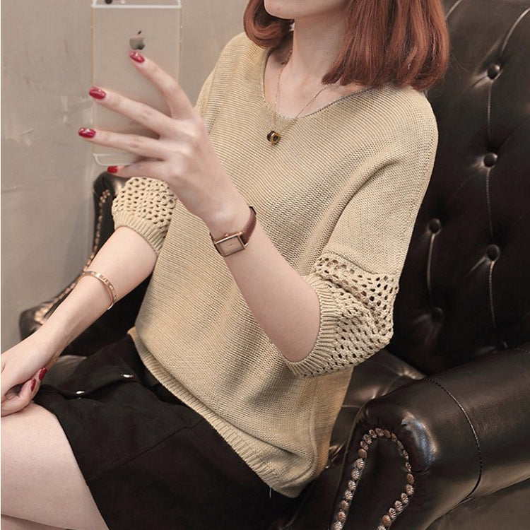 Damen Strickpullover mit luftigen Ärmeln und modernem Häkelmuster Drune