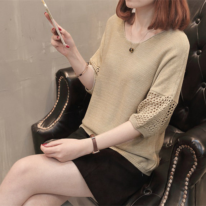 Damen Strickpullover mit luftigen Ärmeln und modernem Häkelmuster Drune