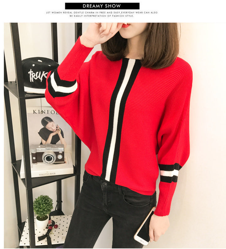 Damen Oversized Strickpullover mit dekorativen Streifen Drune
