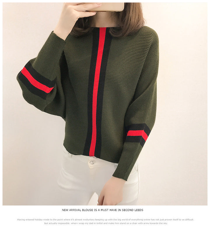 Damen Oversized Strickpullover mit dekorativen Streifen Drune