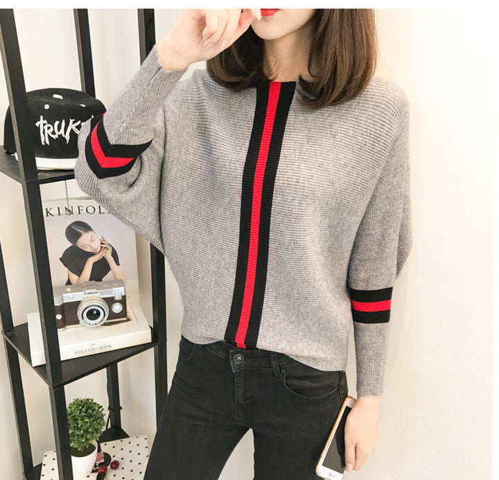 Damen Oversized Strickpullover mit dekorativen Streifen Drune