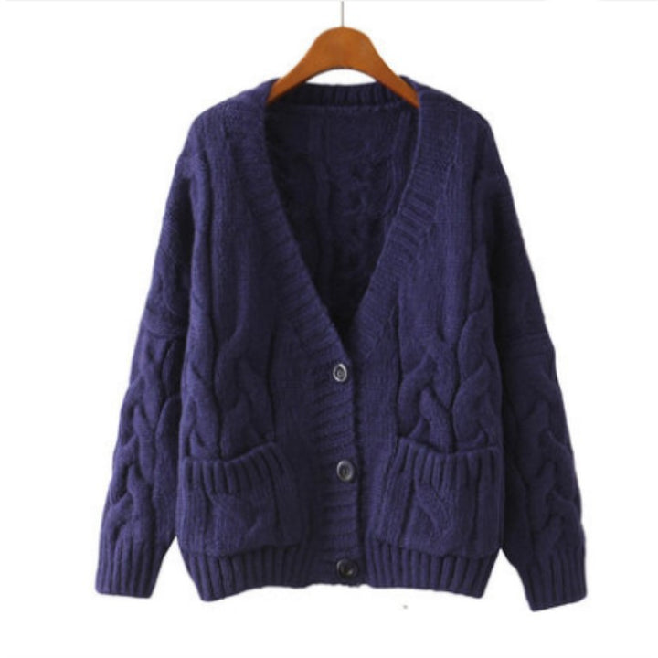 Damen Grobstrick-Cardigan mit knöpfbaren Taschen und V-Ausschnitt Drune