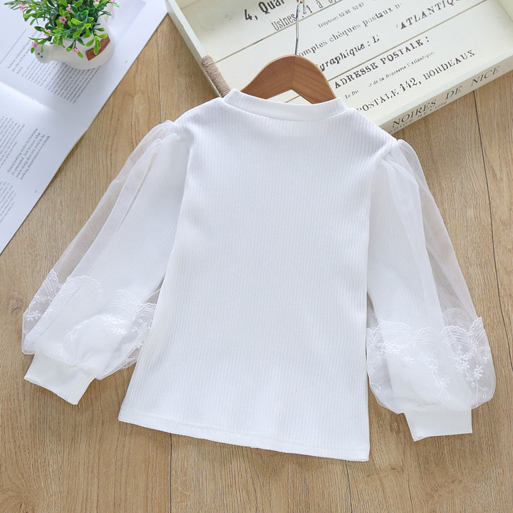 Damen Bluse mit transparenten Tüllärmeln und feinen Stickereien Drune