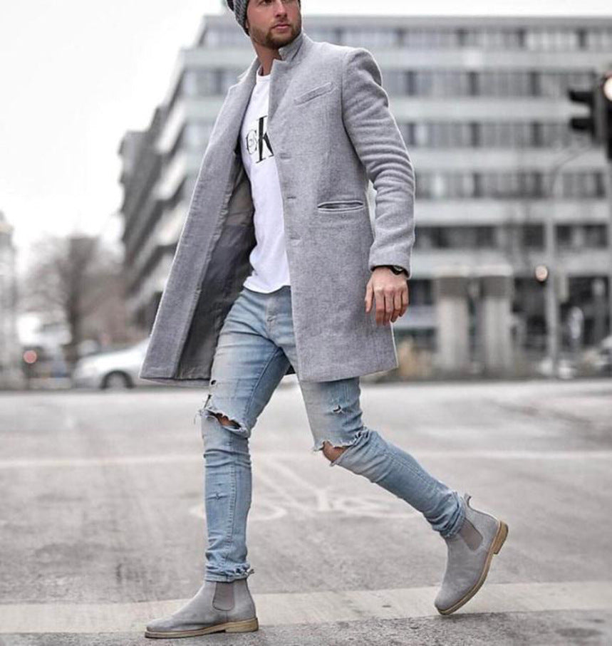 Herren eleganter Langmantel im minimalistischen Design mit praktischen Taschen Drune