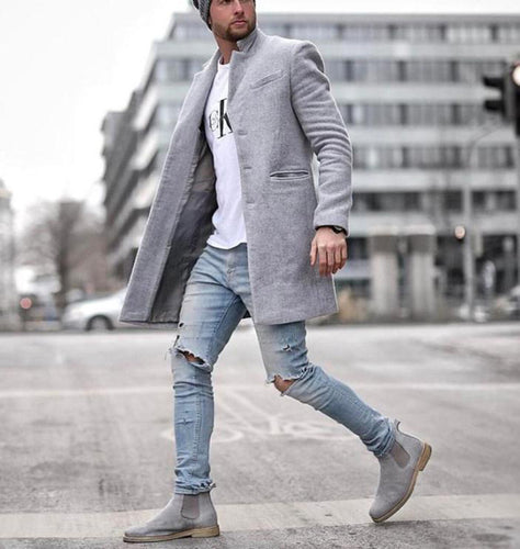Herren eleganter Langmantel im minimalistischen Design mit praktischen Taschen Drune