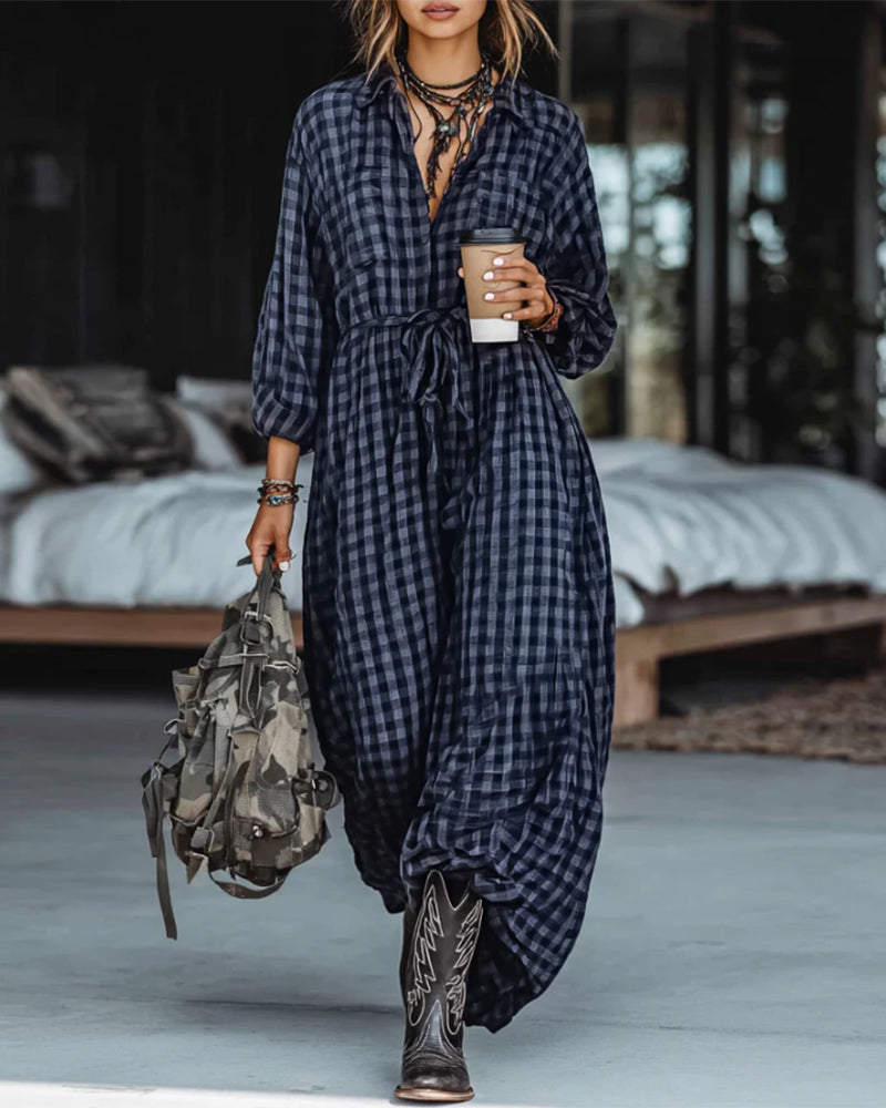 Drune | Kleid mit Karo Revers und Bindegurt