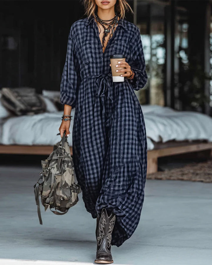 Drune | Kleid mit Karo Revers und Bindegurt