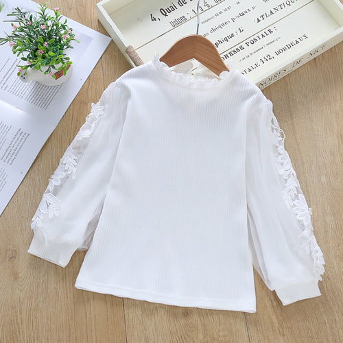Mädchen elegante Bluse mit dekorativen Spitze-Ärmeln Drune