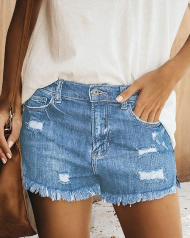 Damen Destroyed Denim-Shorts mit fransigem Saum und lässigem Schnitt Drune