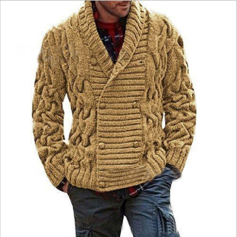 Herren Strickjacke mit doppelter Knopfleiste und kreativem Zopfmuster Drune