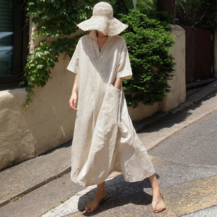 Damen Oversized Maxikleid mit lässigem Schnitt und atmungsaktivem Baumwollmaterial Drune