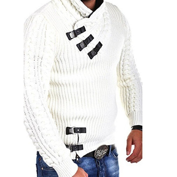 Herren Grobstrick Pullover mit flexiblem Kragen und dekorativen Verschlüssen Drune