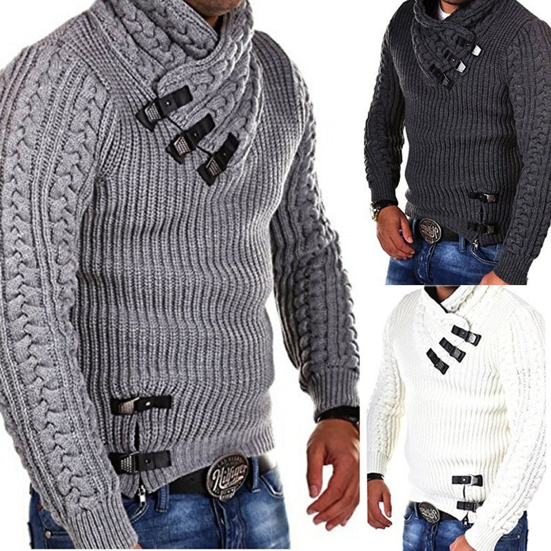 Herren Grobstrick Pullover mit flexiblem Kragen und dekorativen Verschlüssen Drune